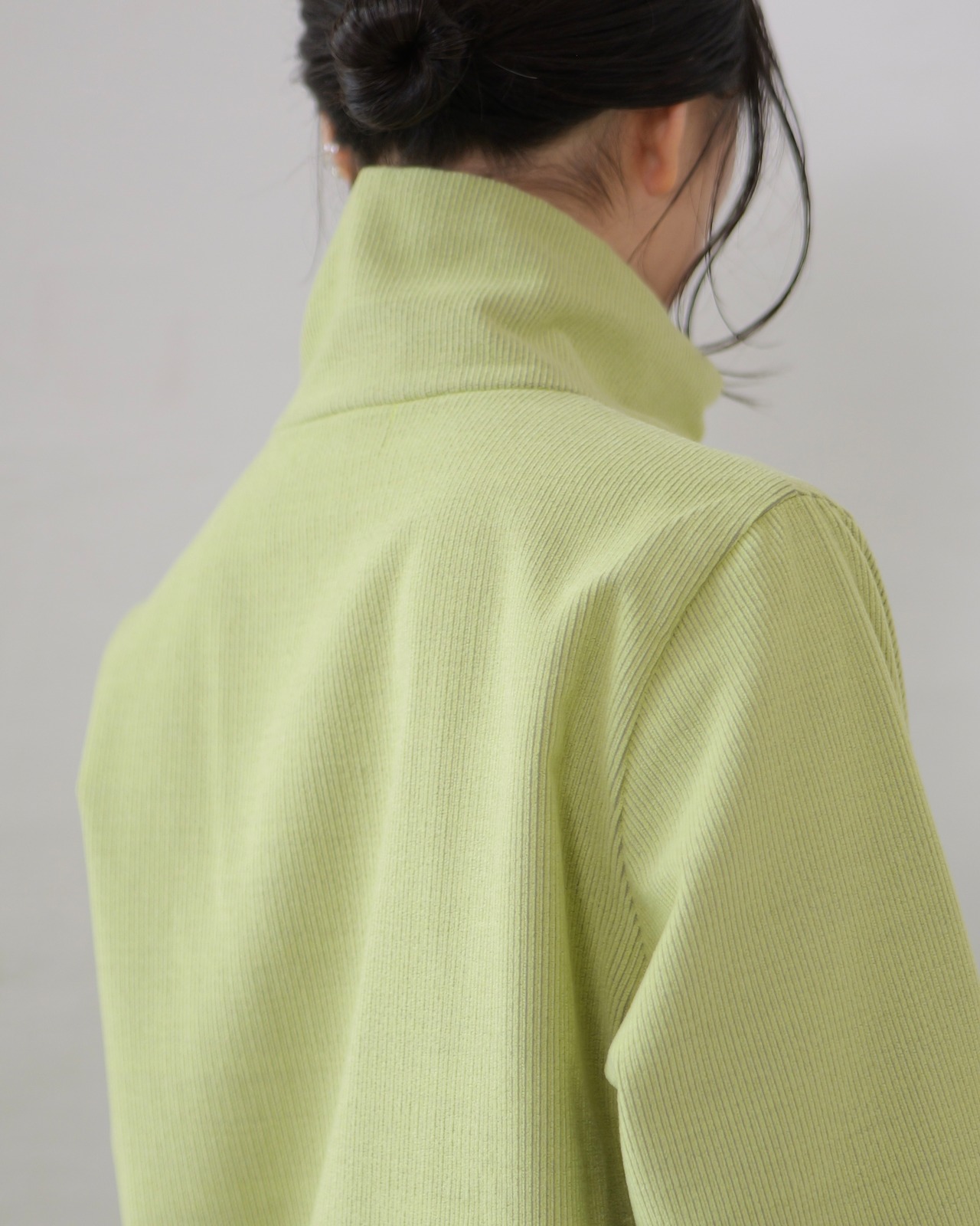 itochi - Wool Cashmere Corduroy Half-Zip Pullover ：Lime｜ウールカシミヤコール天／ハーフジッププルオーバー