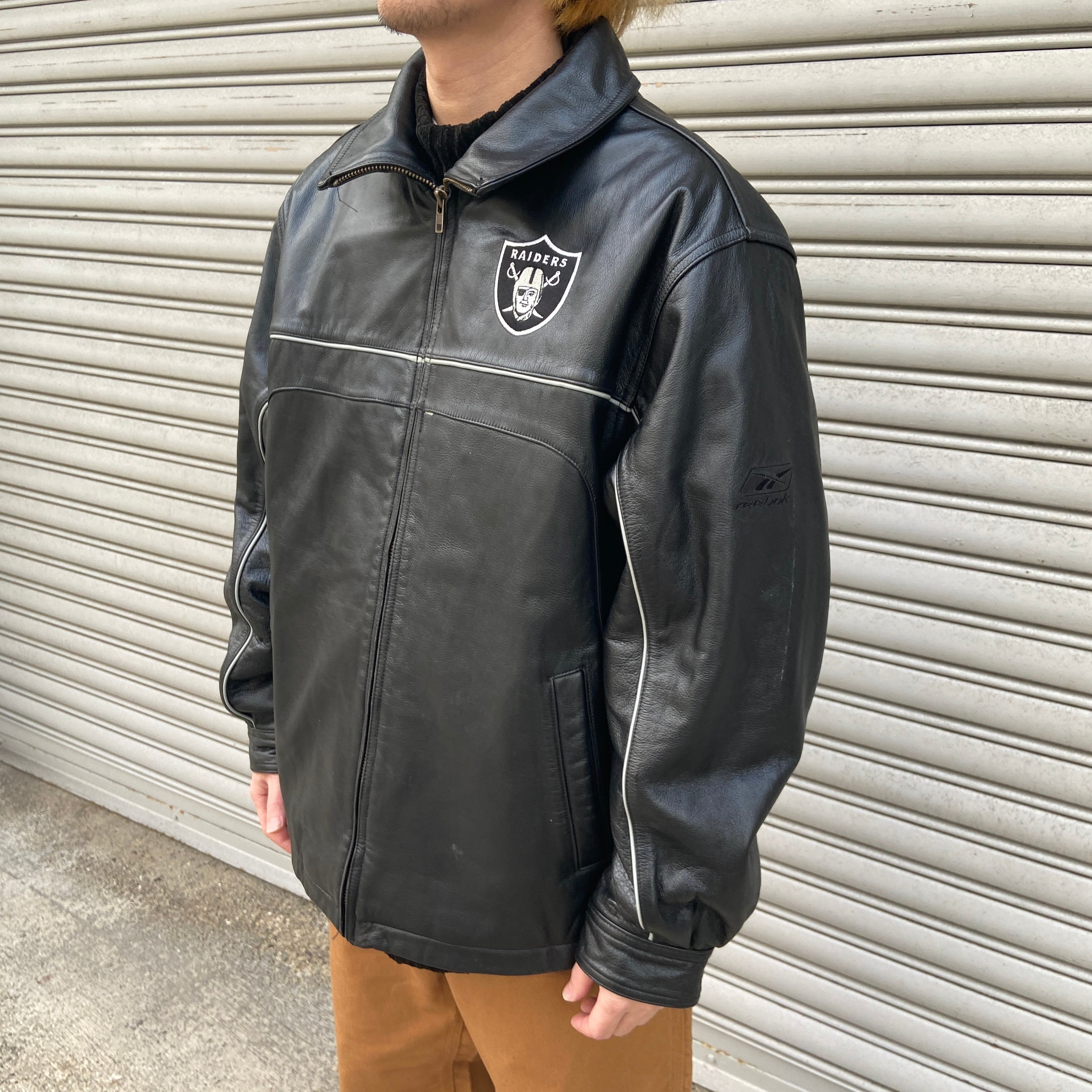 送料無料』RAIDERS レイダース レザージャケット NFL M 黒 