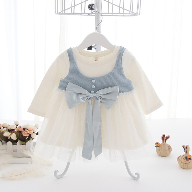 大きなリボンの切り替えチュニックワンピ（ブルー）