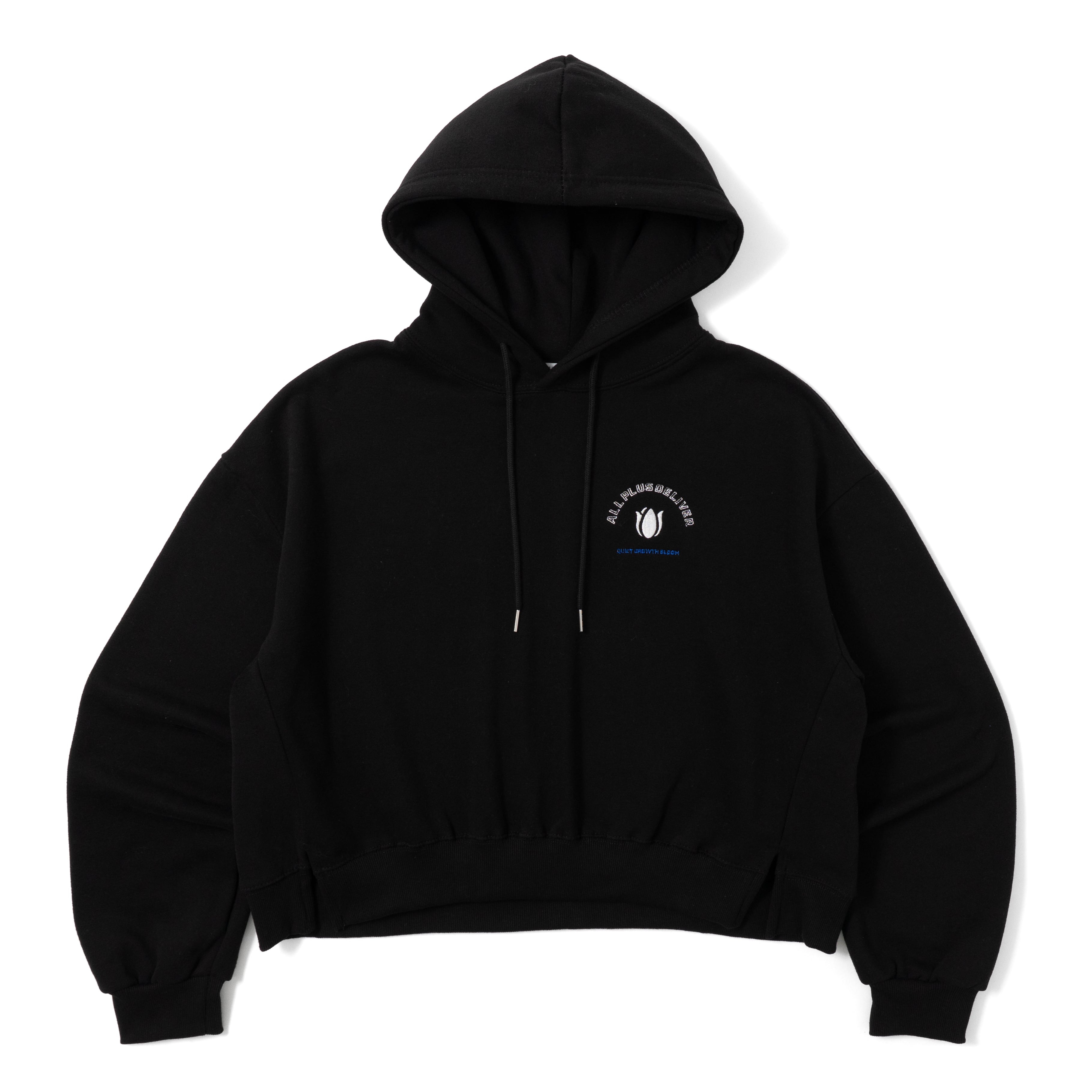ALPSDR QB TULIP LOGO CROPPED HOODIE / BLACK | ALL PLUS DELIVER