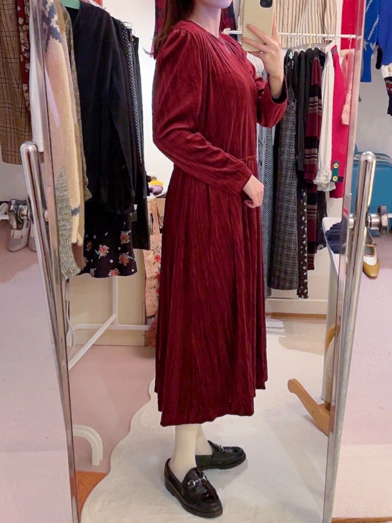 bordeaux velours wrinkle one-piece