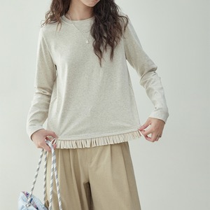 korean style fringe hem loose-fitting long sleeved t shirt