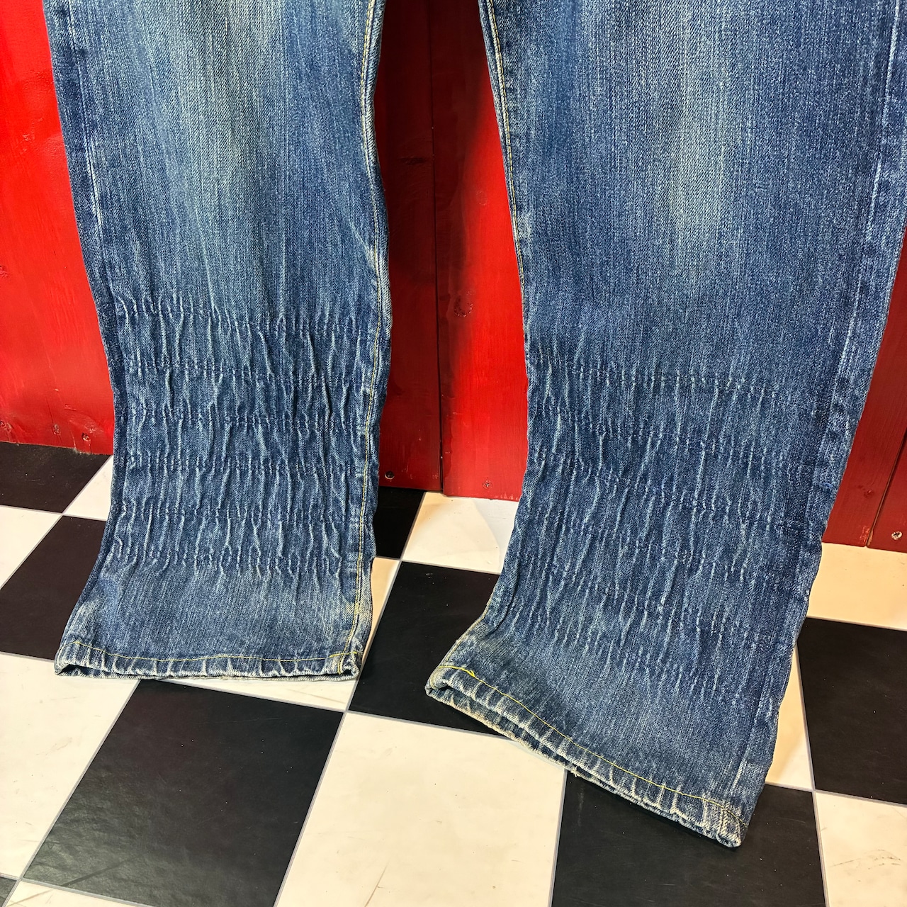 USA製PREMIUM DENIM 虎刺繍デニムパンツ ボタンフライ 赤耳 濃紺
