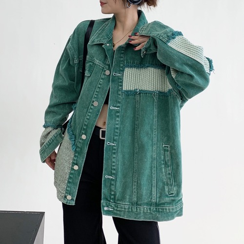 patchwork green denim jacket　パッチワークグリーンデニムジャケット　J0690