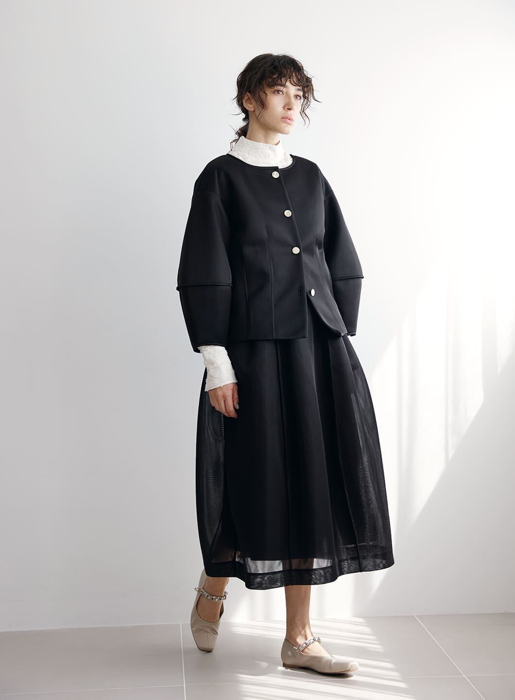 新品lig.【リグドット】グレーSサイズシアーボリュームスカート