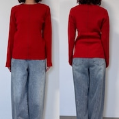 配色ラインリブknit/レッド