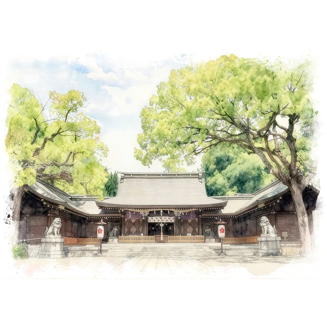 絵画 風景画(街並み) 日本 兵庫県 姫路護國神社 インテリアアート額付き 水彩画・油絵風 WAT1564