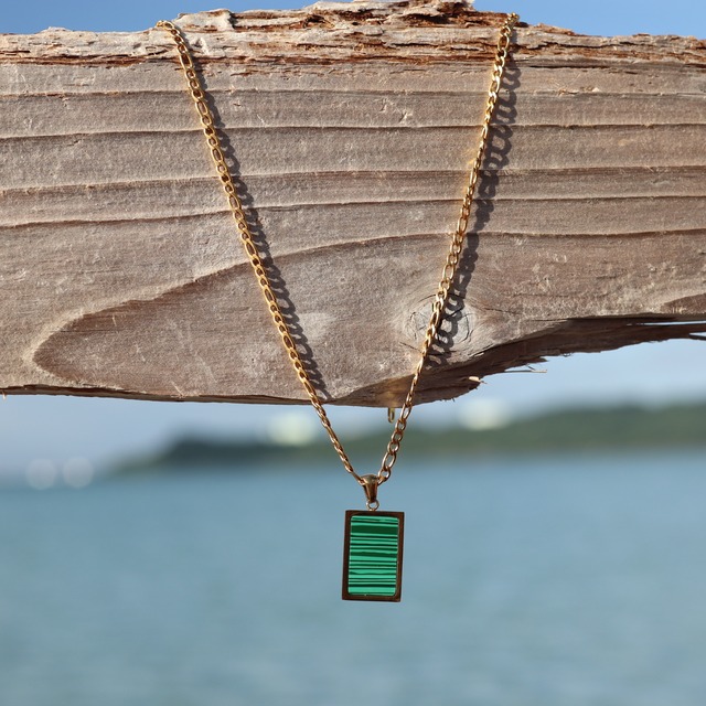 square stone necklace green
