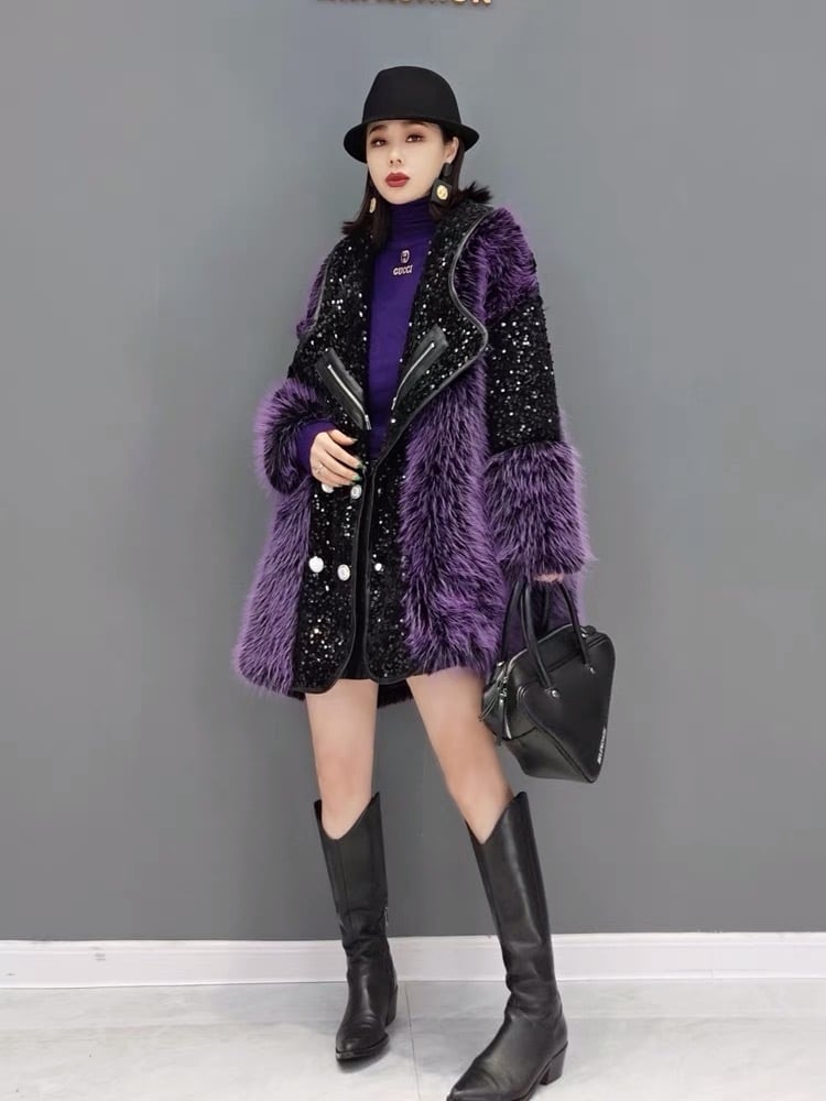 ジャケット キラキラ コート ファー パープル | LOVEYsmileSHOP
