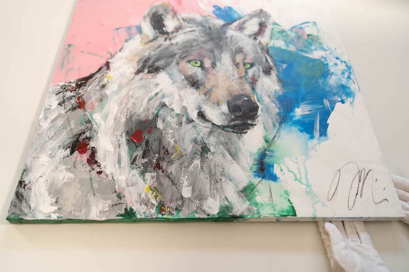オオカミ 狼 原画 額装済み アートパネル オオカミ 油絵 動物 Wolf オオカミ 狼の現代アート作品