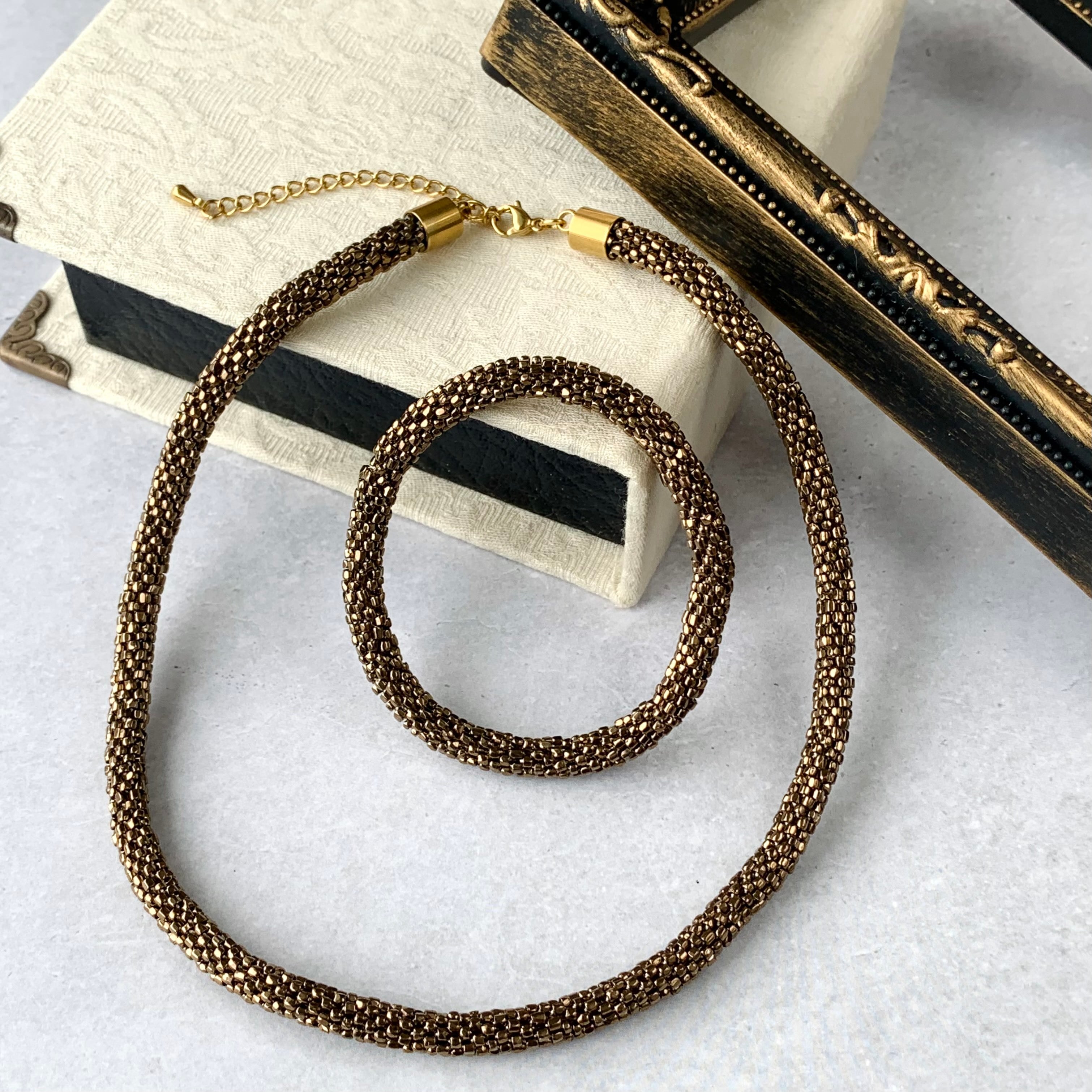 ビーズクロッシェネックレス×ブレスレットSET[bronze] | 糸煌-shikou-