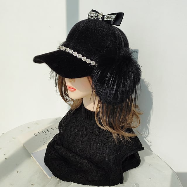秋冬フェイクファー×ビジューリボンキャップ♥LA210
