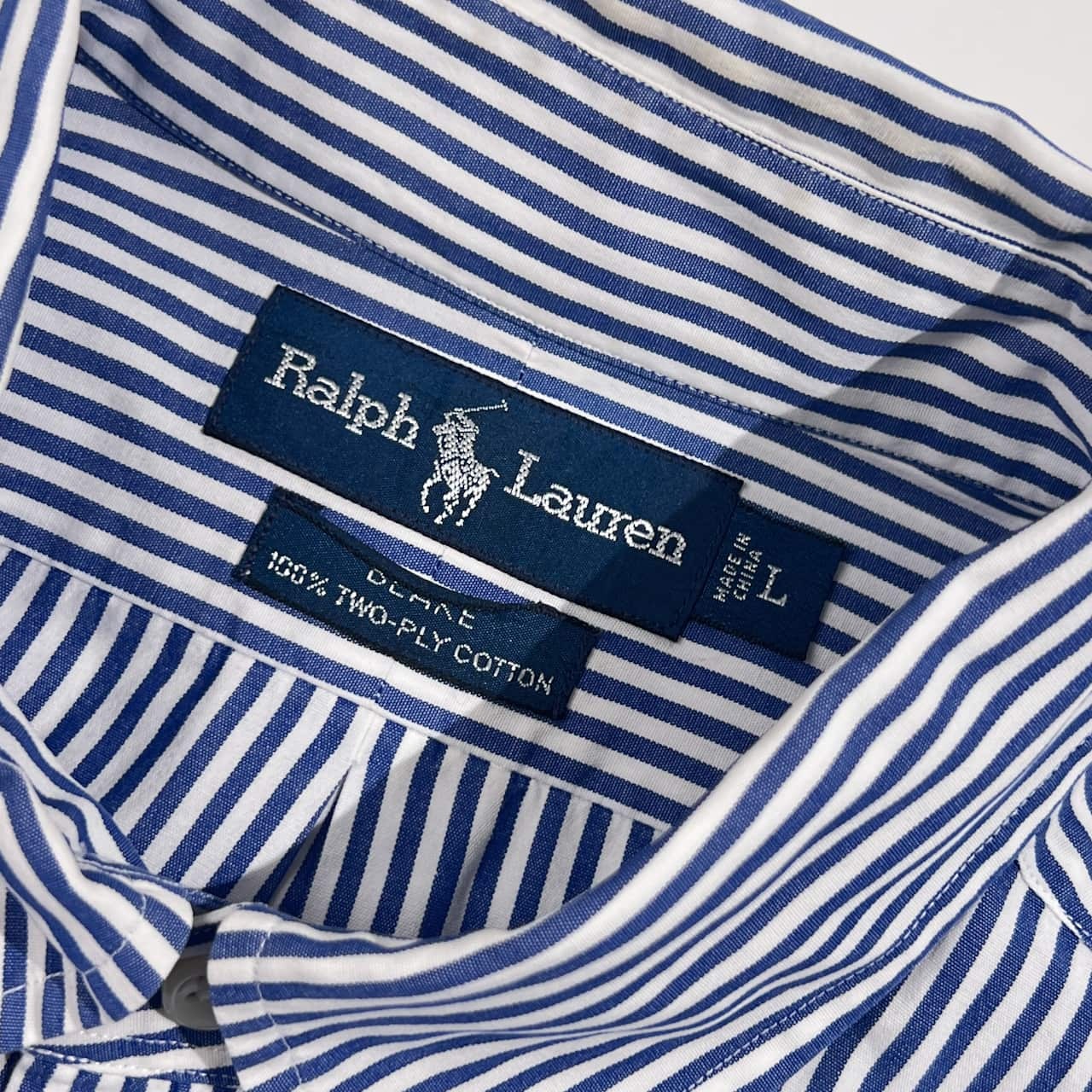 90s Ralph Lauren ラルフローレン BLAKE TWO-PLY COTTON ストライプ BD ボタンダウン 長袖シャツ L/ブルー×ホワイト系 メンズ ビンテージ