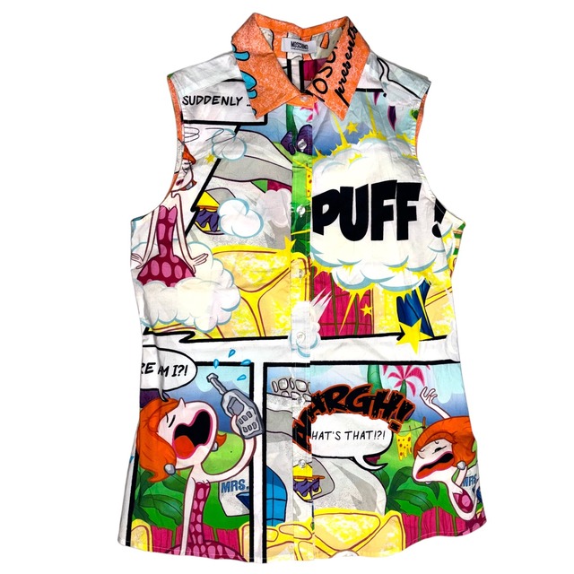 "PUFF" MOSCHINO comic pattern sleeveless shirts