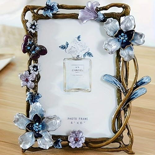 写真立て フォトフレーム 青い花 メタル レトロ クリエイティブフォトフレーム 写真のアンティーク 家庭用 ルームリビングルーム オフィス 装飾 バレンタインデー 新年 母の日 贈り物 ギフト