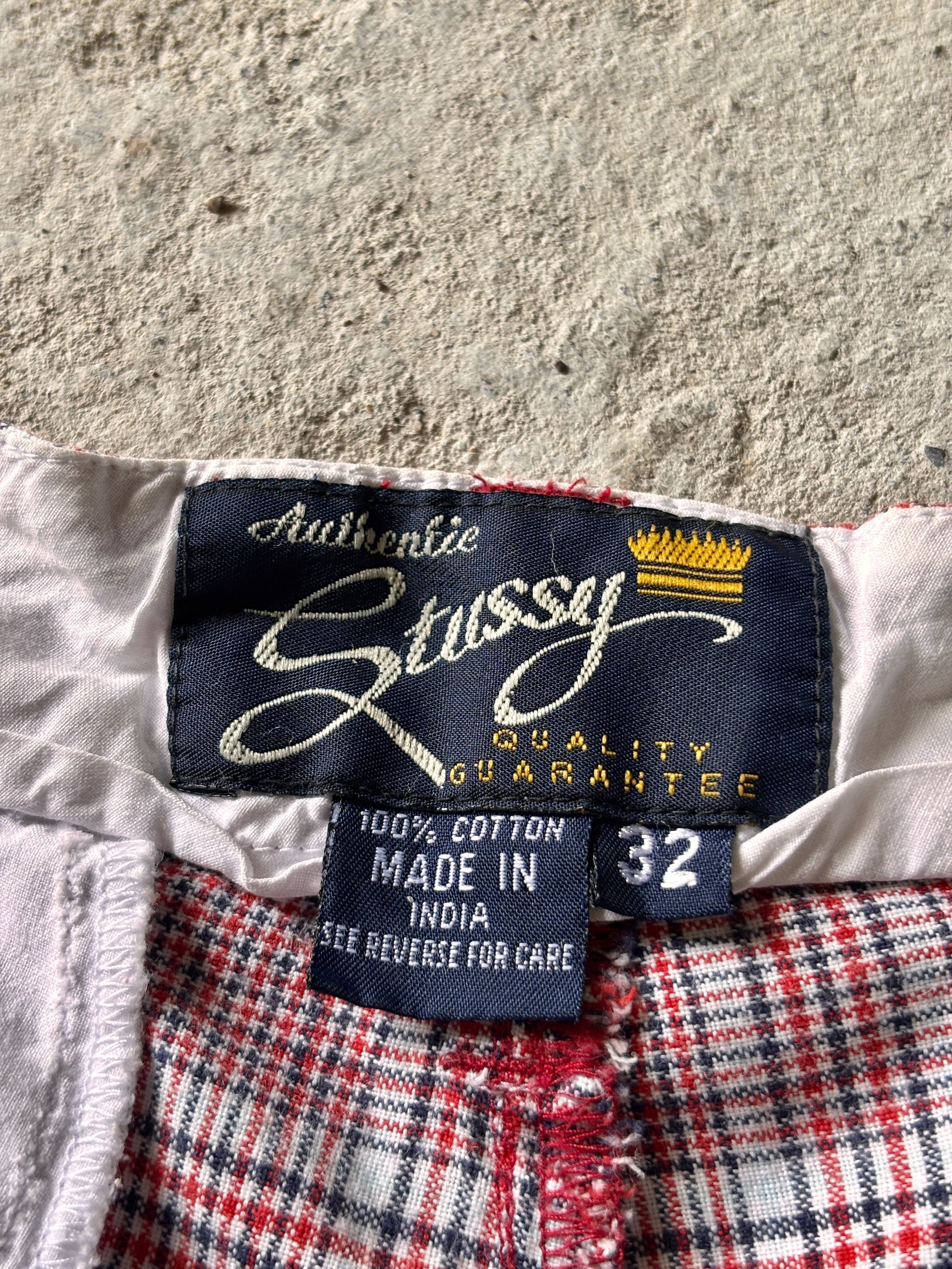 90～00s OLD STUSSY/Check print Shorts/紺タグ/W32/チェック柄ショ
