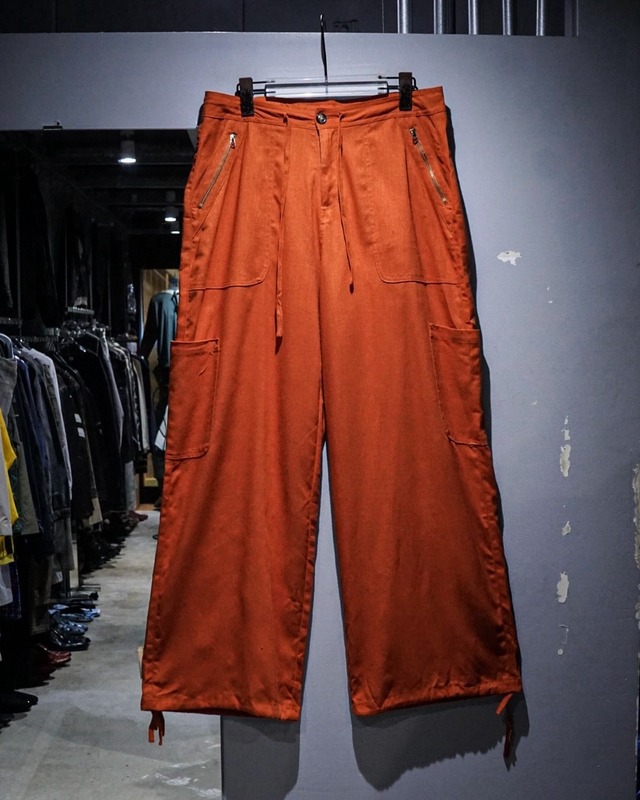 【add (C) vintage】Vivid Orange Color Vintage Linen Blend Cargo Pants