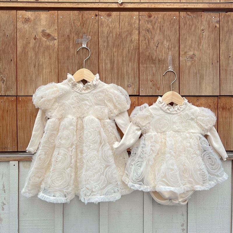 【BABY】レース花柄ロンパース、ワンピース