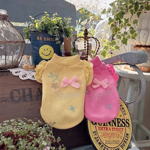 ビビットカラーのギャザーダブルフレンチスリーブセーター　犬服　01040