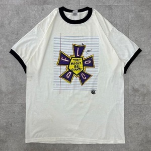 90s リンガーT Tシャツ 良デザイン　ブラック　半袖　ビンテージ XL 黒