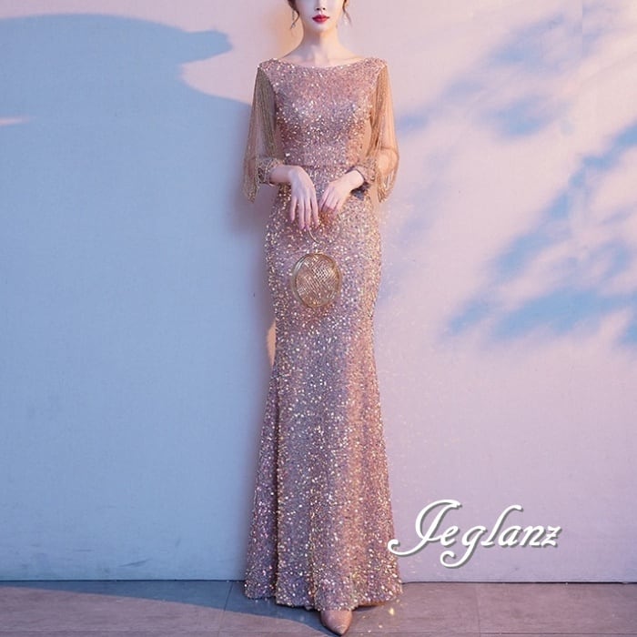 華やか パーティ イブニングドレス ワンピース マーメイド キラキラ 光沢(M7238)ζ