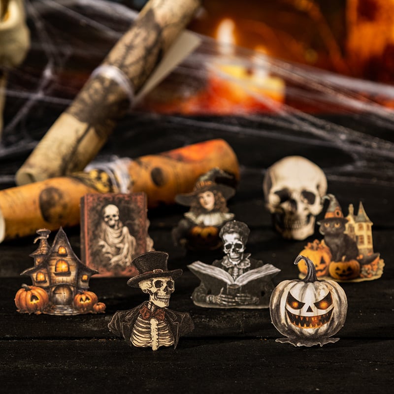 新入荷】 ハロウィン ステッカー 50枚 素材紙10枚 どくろ かぼちゃ