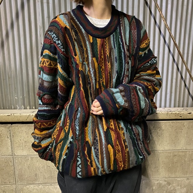 90年代 COOGI クージー ウール 3Dニット セーター メンズM 古着 90s 