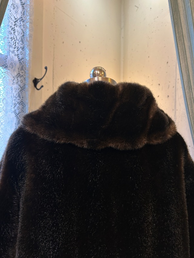 60's70's dark brown faux fur coat