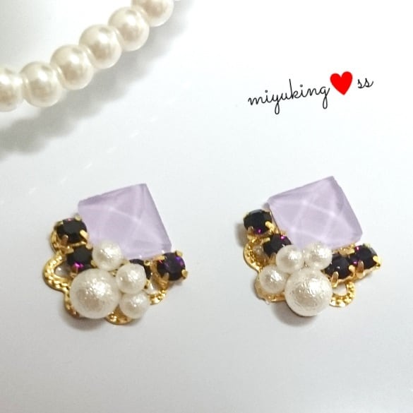 ピアス　水色　青　マーブル　薔薇　紫　ビジュー　白　空　デート　推し　チャーム ピアス 水色 青 マーブル 薔薇 紫 ビジュー 白 空 デート 推し