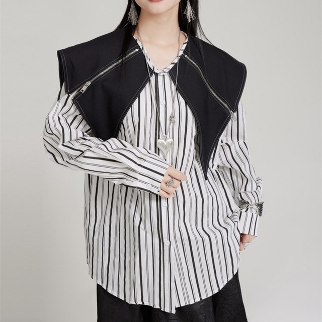 Zip Detail Shirt Collar Long Sleeve Shirt 01124