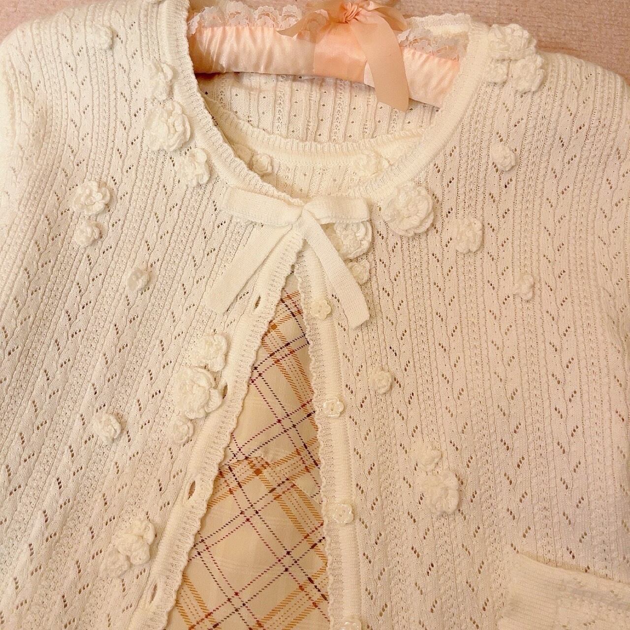 white flower knit ensemble