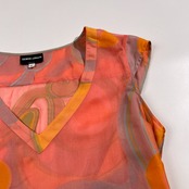 GIORGIO ARMANI ジョルジオアルマーニ 総柄 ノースリーブ シルク シースルー トップス サイズ 42/ピンク系