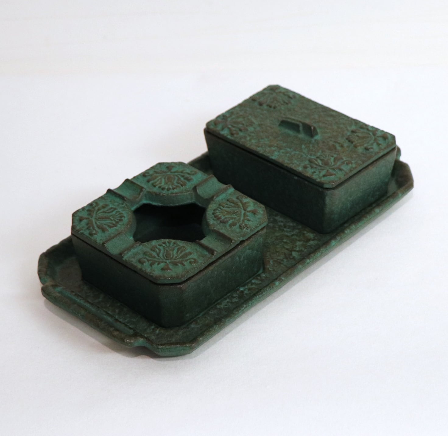 銅製 煙草セット 希少 銅製竹編み風 煙草セット 煙草盆 ビンテージ