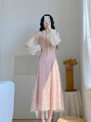 春 ピンク キラキラ キャミソールワンピ