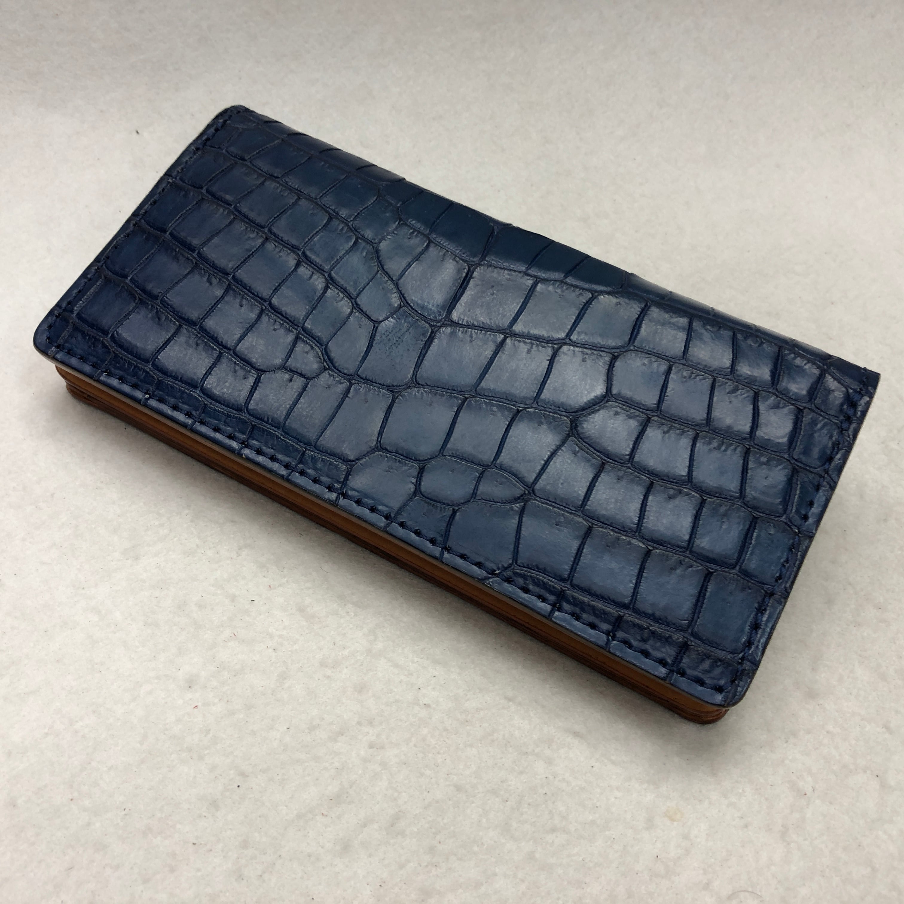 藍染スモールクロコダイルL字ファスナーウオレットC 89 藍染めスモールクロコダイル長財布 肚クロコ L字（L型）ファスナー