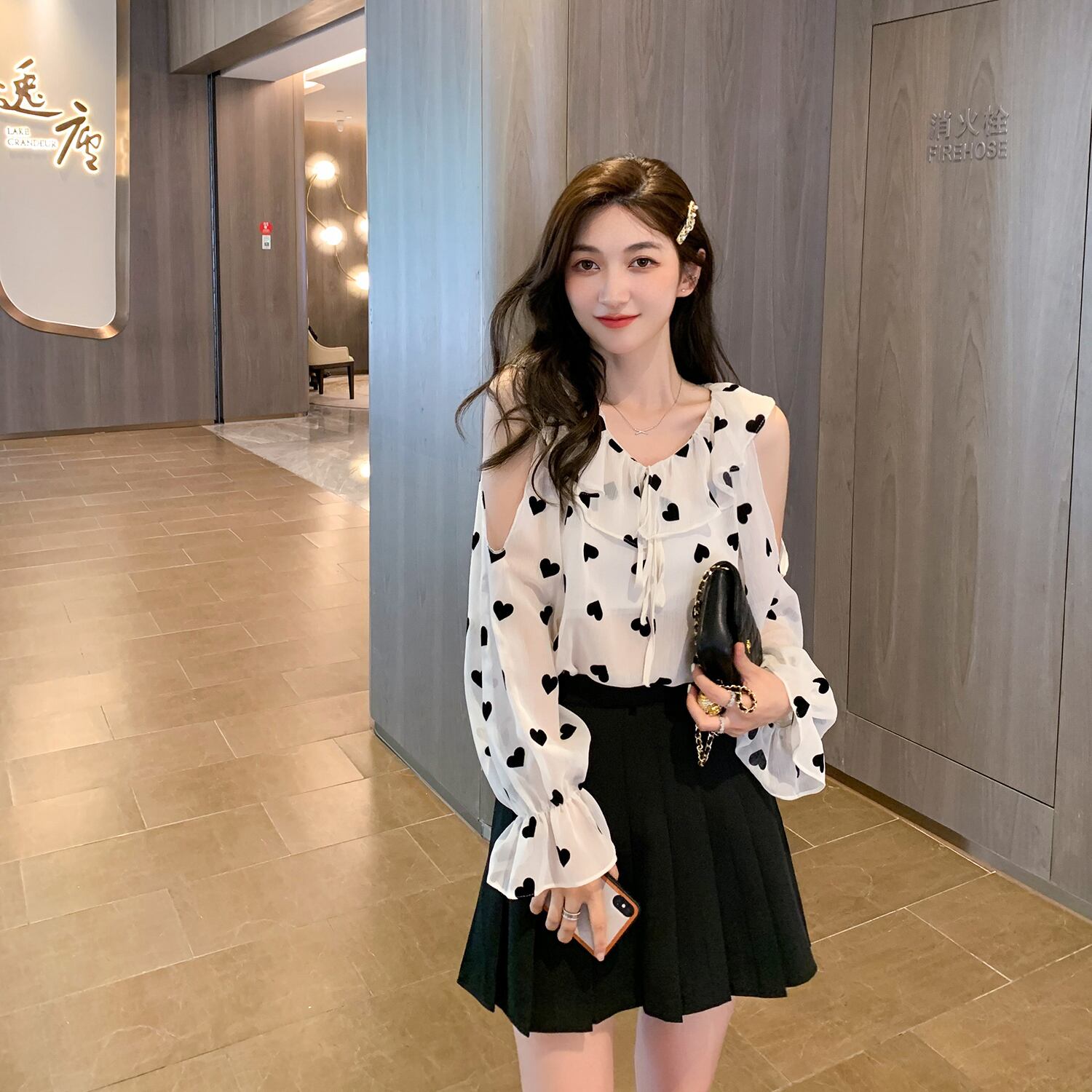 サマースタイルストラップレスプリントシフォンシャツ トップス 夏物 6Du_Shop_Women76222582067