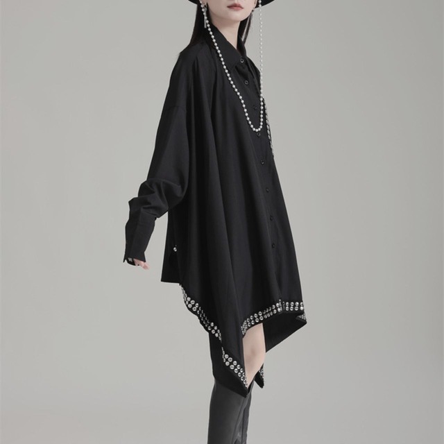 Studs decorated drop shoulder shirt dress C0921