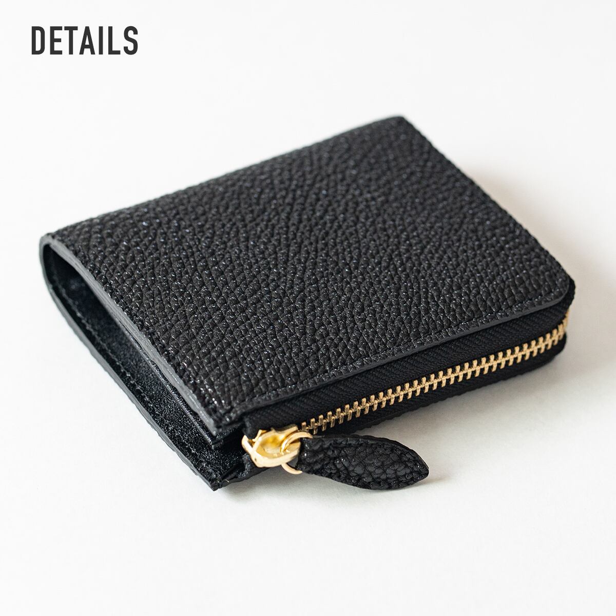 ブラックレザー ジッパーコンパクト財布 コンパクトウォレット Lジップ 姫路黒桟革 | ケイシイズ 【公式