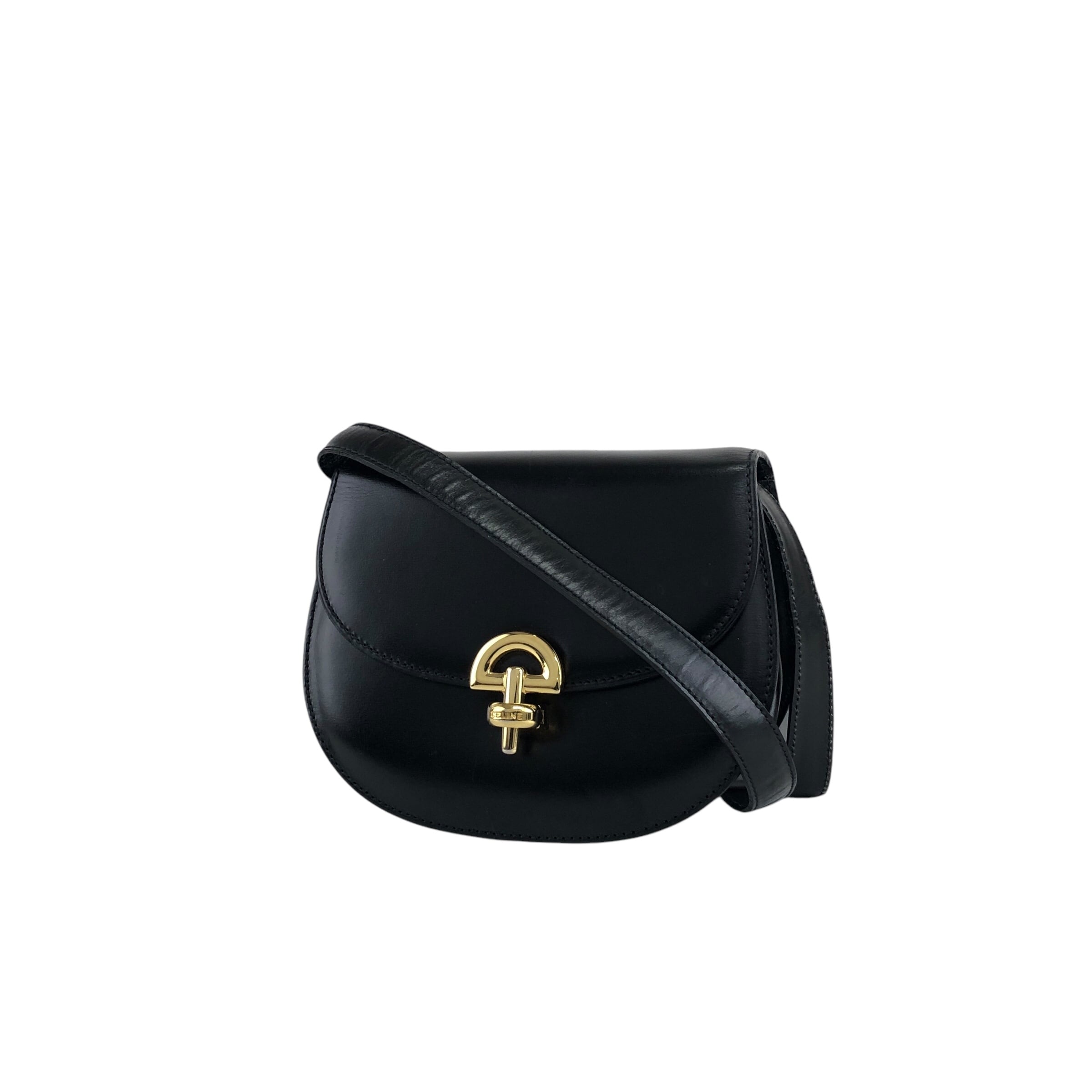 セリーヌ レザー ミニ ショルダーバッグ ハンドバッグ ブラック CELINE セリーヌ ショルダーバッグ ブラック ロゴ 型押し レザー