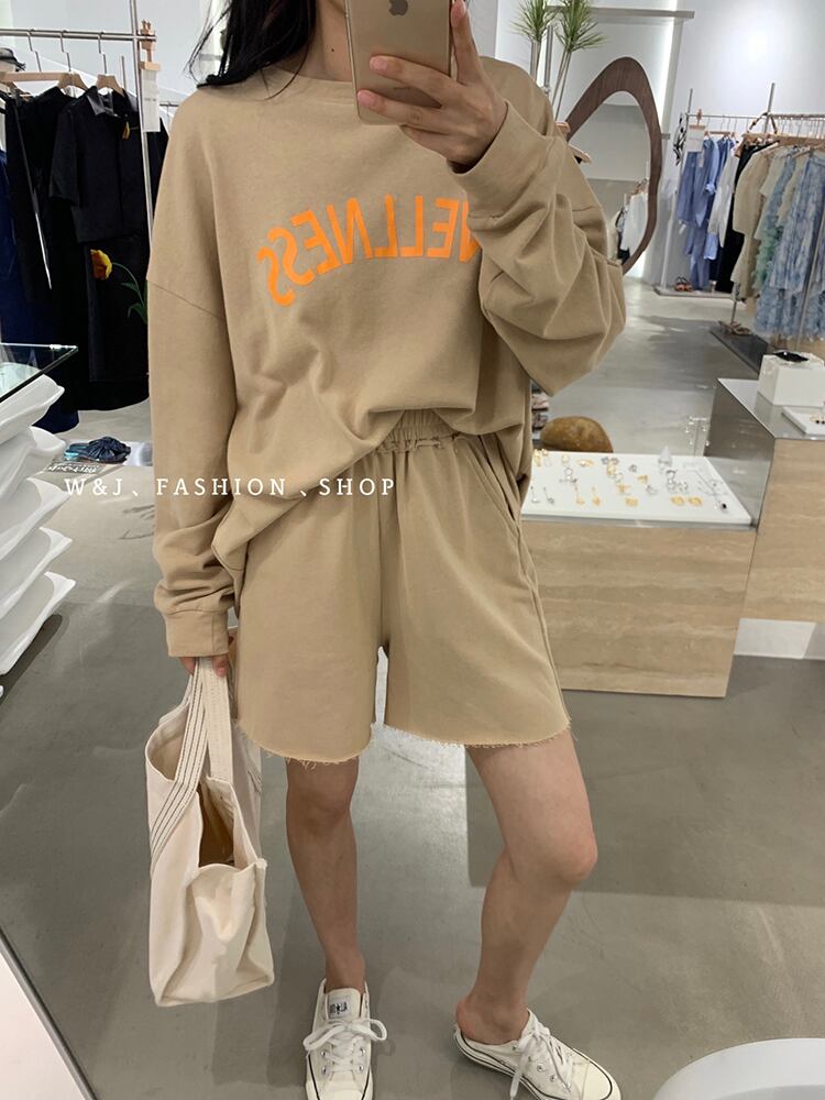 プリントカジュアルセーター レディースオータムスタイルハイウェストウェストショーツ 秋物 ブルマー ビッグFスモールZ韓国5863402145