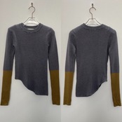 配色ラメスリーブアシメヘムknit/グレー