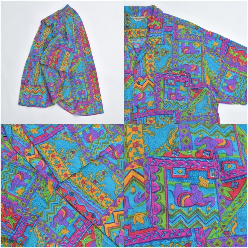 90s Craft India インディアンコットン 総柄 オープンカラーシャツ