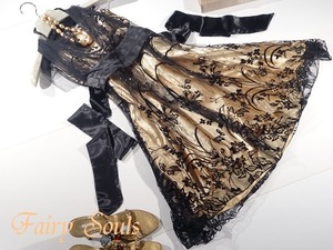 ★フリ－☆コサ－ジュ付き黒チュ－ルドレスワンピ(OPN9561) 