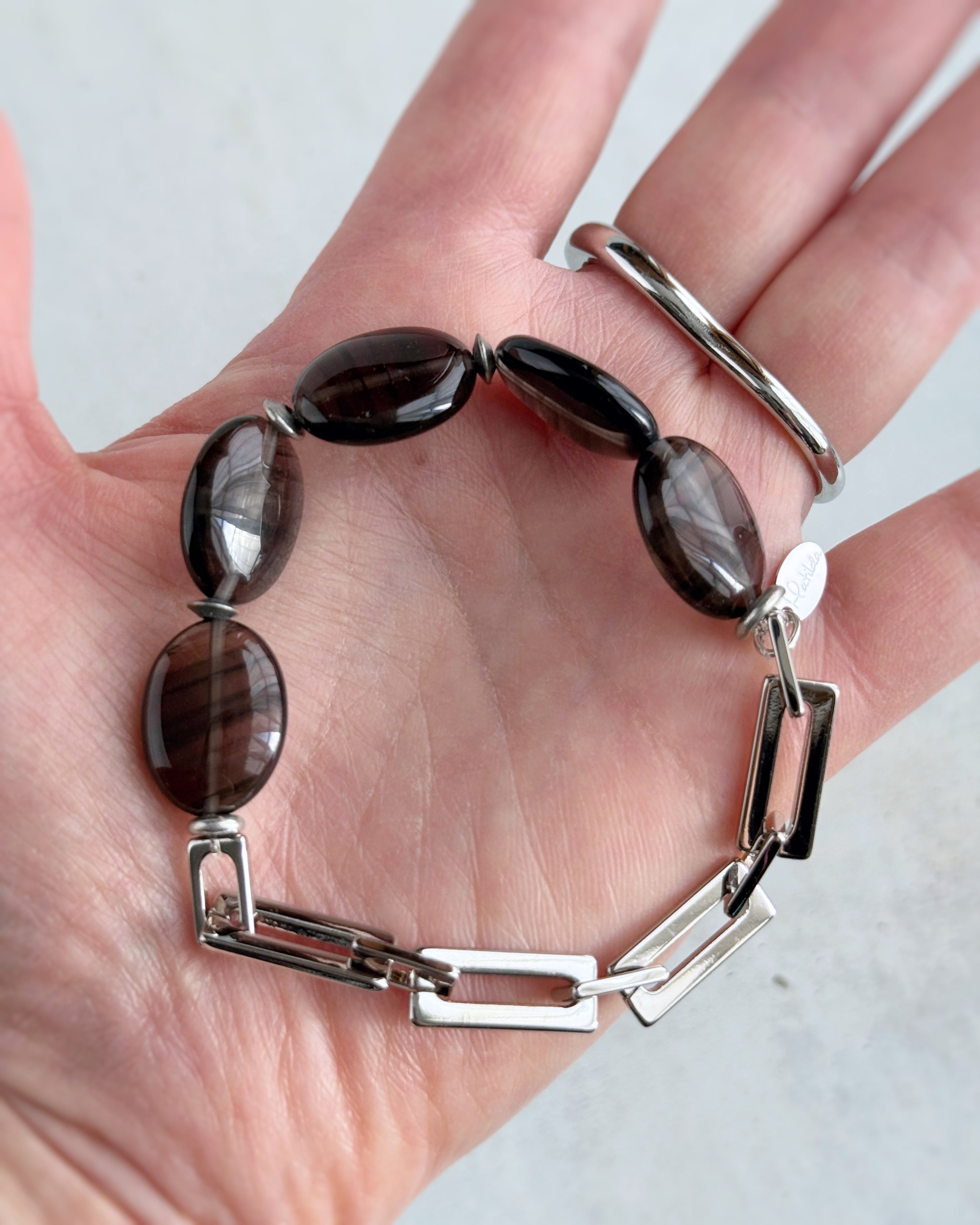 Chain & stone bracelet(レムリアンオブシディアン)