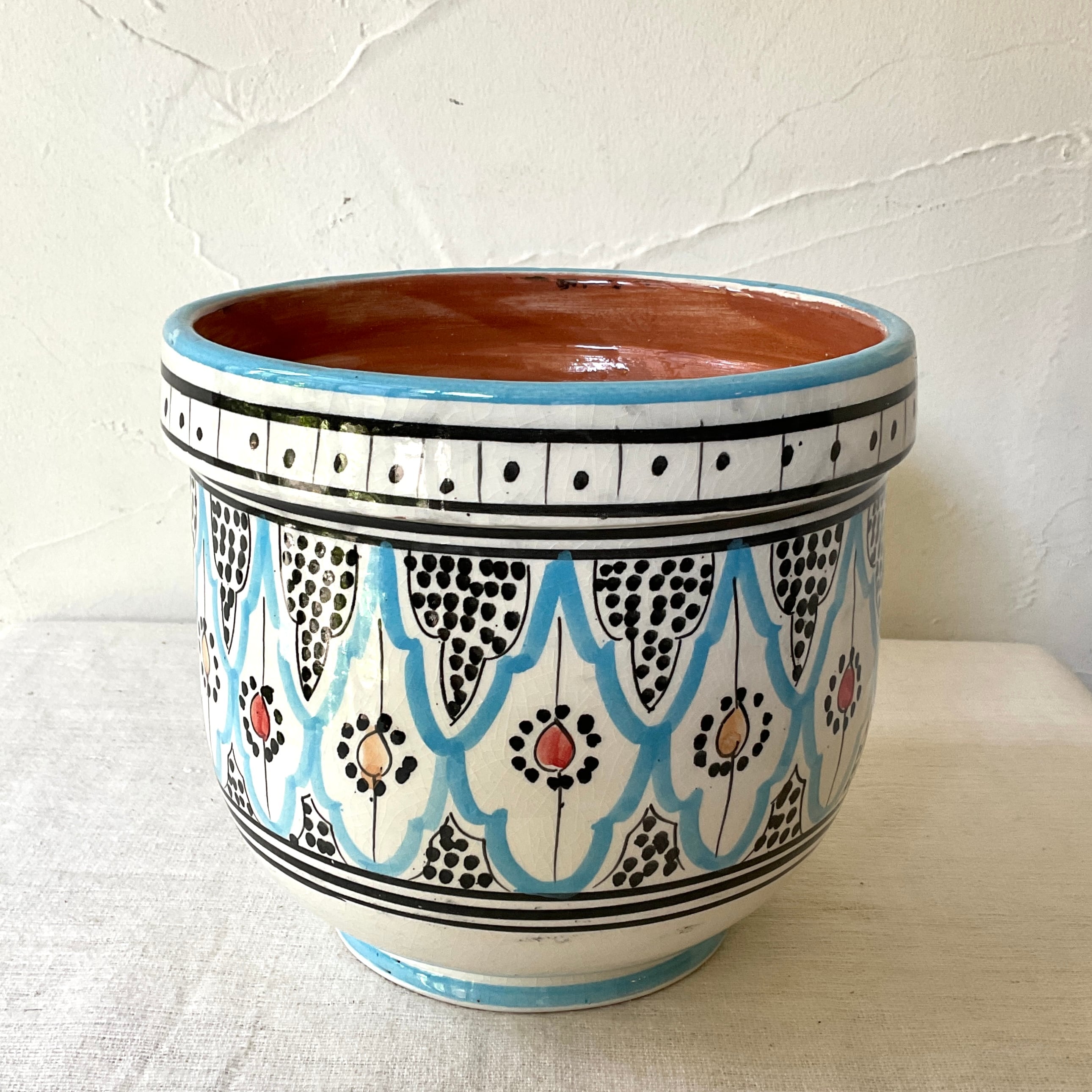 モロッコ陶器】サフィ陶器のプランター(水色・中) | 照明＆エシカル