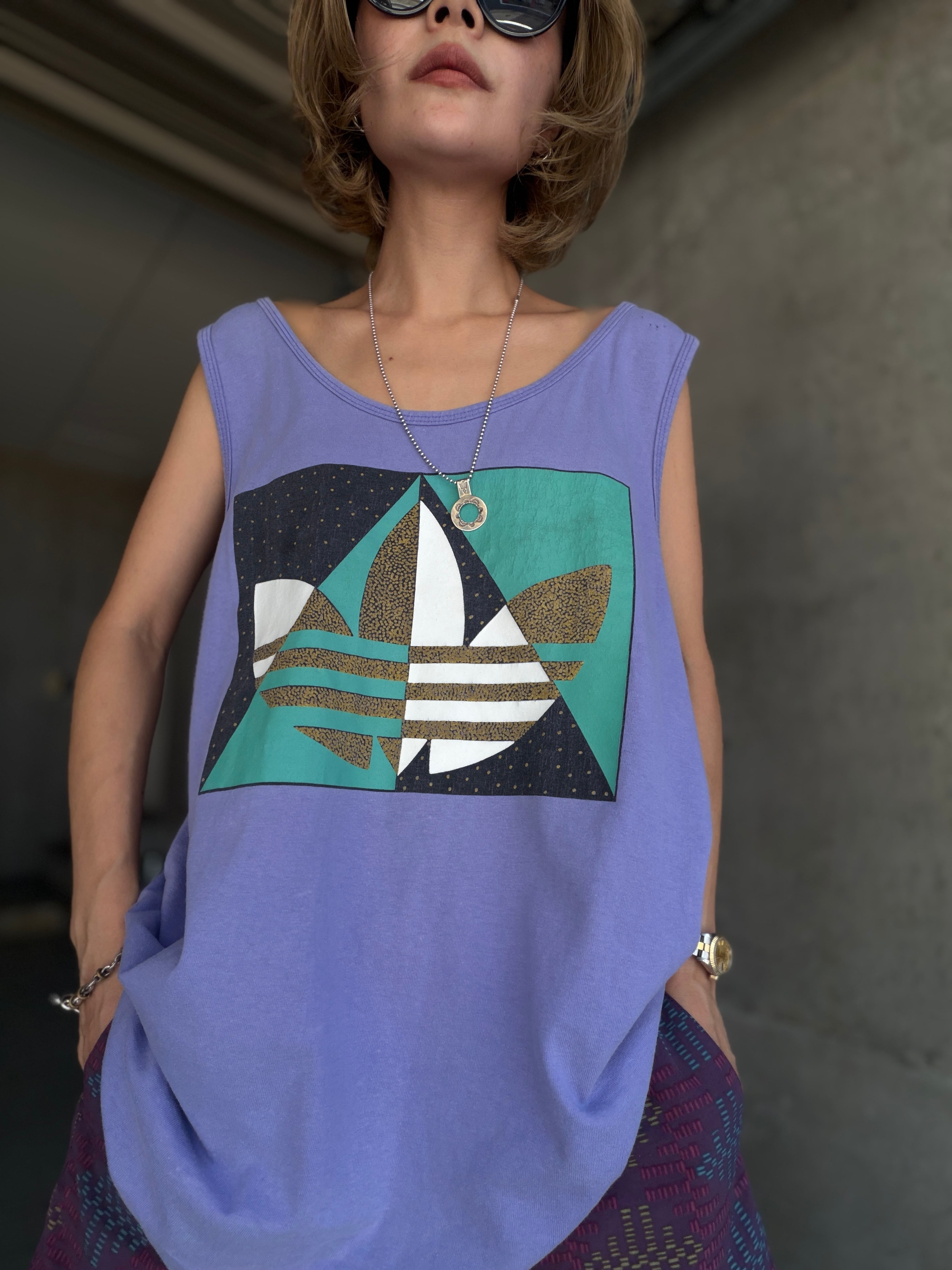 (CS2482)90‘s adidas logo tank top made in USA