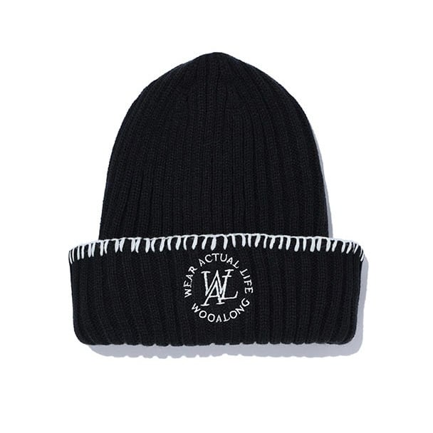 WOOALONG] Art fit stitch beanie - BLACK 正規品 韓国 ブランド 韓国