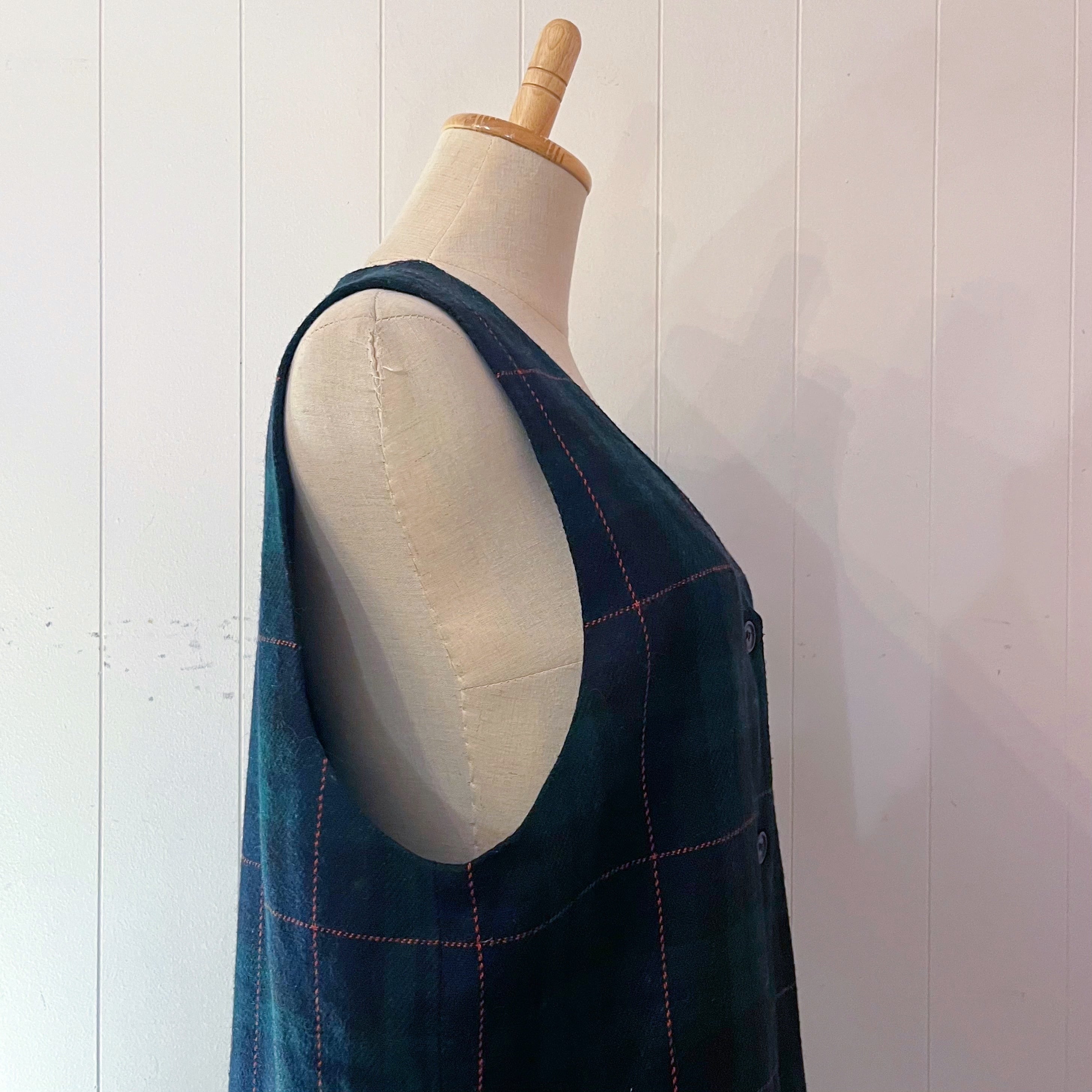 green chek front button jumper skirt