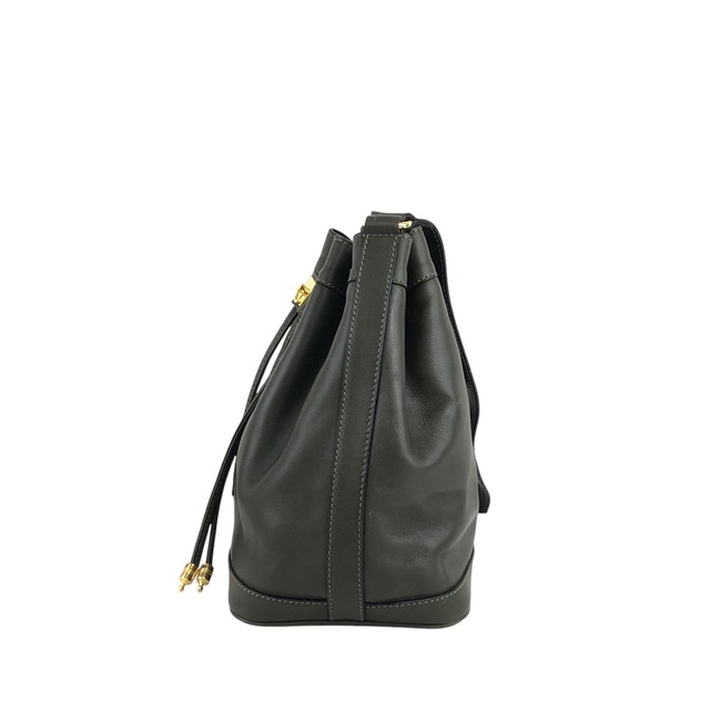 CELINE セリーヌ ショルダーバッグ グリーン ブラゾン型押し レザー 巾着 vintage ヴィンテージ オールド u5gmph