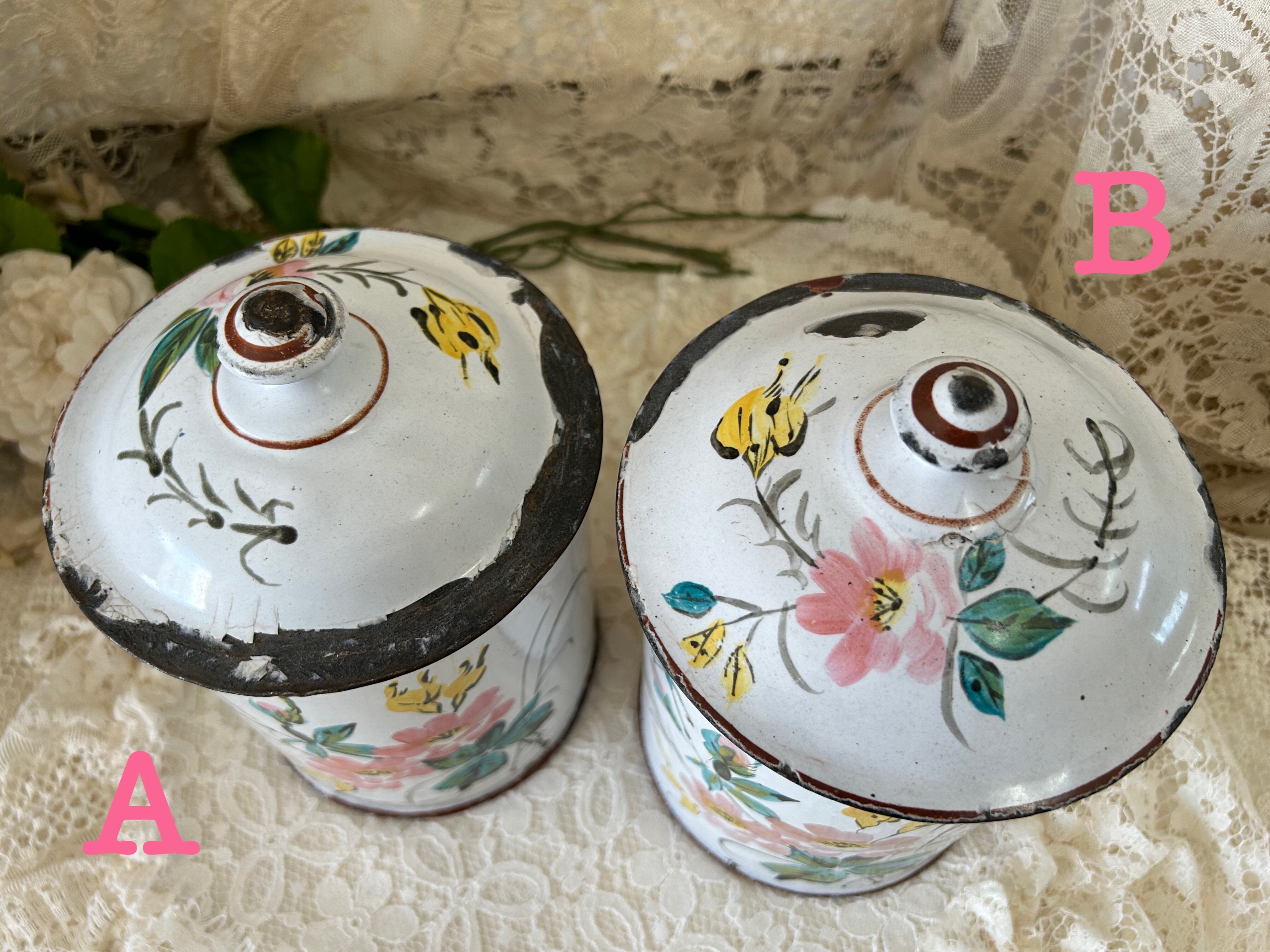 アンティークホーローキャニスター /パンジー柄 アンティークホーローキャニスター /パンジー柄